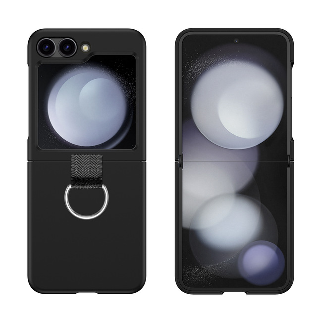 Black Slim Protective Phone Case Ring for Samsung Galaxy Z Flip 7 6 5 5G Featuring Cute Fit Camera Protector for Women Girls