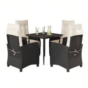 Set da pranzo da giardino in rattan bianco crema e nero, 4 posti, mobili da esterno resistenti alle intemperie, design contemporaneo - Product Image 1
