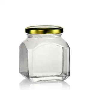 Tampa de vidro transparente vazia 8oz, frasco de vidro quadrado para mel