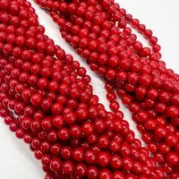 Perles de corail naturel rondes en gros pour la fabrication de bijoux, perles teintes en vrac, rouge, 6,8-7,2 mm, longueur environ 38 cm, 1567552