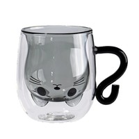 Mug à café en verre double paroi, résistant aux hautes températures, sans danger pour les aliments, réutilisable, cadeau créatif mignon, design chat, tasse à lait