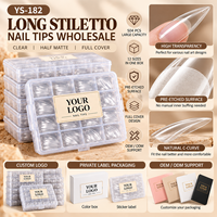 504 faux ongles longs en forme de stiletto, pré-encrés, transparents, couvrance totale, semi-mat, en PMMA, extensions d'ongles, 12 tailles, pour salon professionnel