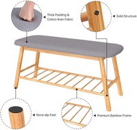 Banc à chaussures rustique en bambou à 2 niveaux avec coussin et trous pré-percés – Meuble de salon, entrée, chambre ou couloir