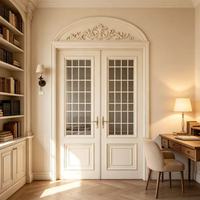 Porte Double Arche Française en Bois Composite Laqué Imperméable avec Grille en Verre pour Hôtel, Villa, Appartement, Chambre à Coucher