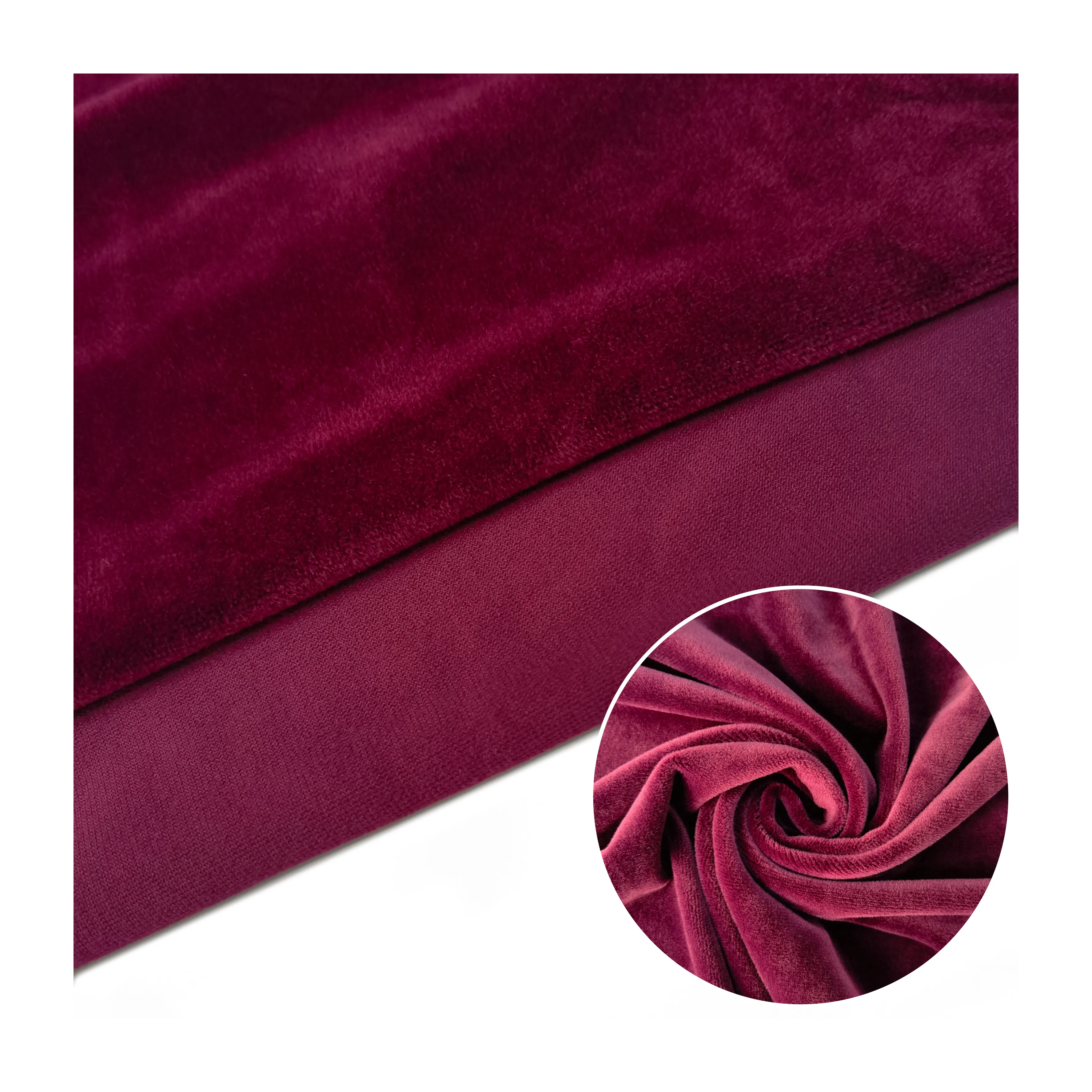 Super Soft 6% Spandex Stretch Print Velvet Premium Burgundy Velvet Tecido para Sofá, cama