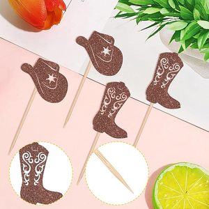 Adornos para Cupcakes de Vaquero, Sombreros y Botas de Vaquero con Brillantina, Decoración para Cupcakes para Fiestas Temáticas del Oeste, Baby Shower, Cumpleaños de Niños - Product Image 1
