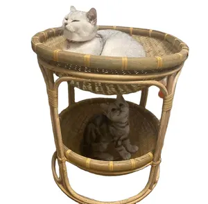 New Arrivals Natural Handmade Bamboo Cat Tree House Pet Bed Indoor Mattress Eco Friendly Fruit Basket 2 Tiers