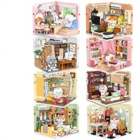 Blocs de construction Cat Room, plus de 200 pièces, modèle de scène de maison miniature, cadeau DIY pour fille, à partir de 7 ans