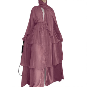 Excellent <span class=keywords><strong>Kimono</strong></span> en mousseline de soie élégant Dubaï Turquie Arabe Oman avec <span class=keywords><strong>voile</strong></span> en mousseline de soie 3 couches vêtements islamiques ouverts robes musulmanes Abaya - Product Image 3