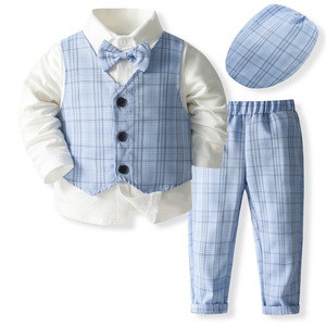 Ensemble 4 pièces style gentleman à carreaux verts pour tout-petit garçon : chemise à manches longues, gilet, pantalon <span class=keywords><strong>et</strong></span> chapeau – Idéal printemps, automne, anniversaire, mariage - Product Image 4