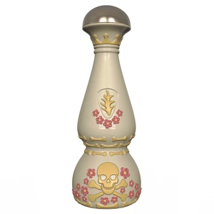 Vente en gros <span class=keywords><strong>Bouteille</strong></span> <span class=keywords><strong>de</strong></span> vin en porcelaine personnalisable faite à la main <span class=keywords><strong>Bouteille</strong></span> <span class=keywords><strong>de</strong></span> <span class=keywords><strong>tequila</strong></span> en céramique jaune crème avec crâne et motif floral en relief - Product Image 1