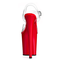 Sandales d'été sexy à talons hauts en PVC électroplaqué pour pole dance, 20 cm, à bout ouvert, plateforme, dessus transparent, boucle à la cheville, décorées de strass