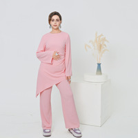 Ensemble 2 pièces 2026 – Abaya et pantalon brodés respirants pour femme, style décontracté, idéal pour mariage, Ramadan, Aïd – Longueur au sol en polyester