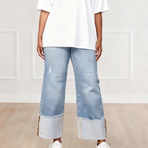 Nuevos Pantalones de Mujer de Color Puro Lavado con Dobladillos Plegables y Jeans Largos Ajustados a la Cadera, a la Moda - Product Image 6