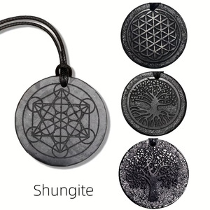 Wholesale <b>Cheap</b> Price Natural Stone Shungite Round and Cross Shaped Pendant Necklace for EMF Protection - Product Image 1