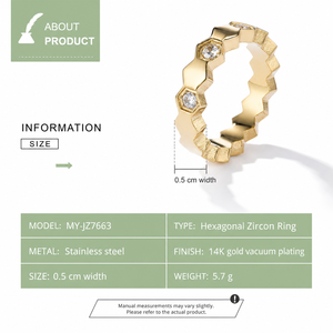 Hexagonal Zircon <b>Ring</b> <b>Stainless</b> <b>Steel</b> 14K Gold Vacuum Plated Gold Tone Jewelry - Product Image 3