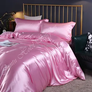 Juntu conjunto de cama de seda personalizado, 4 peças de seda de morango