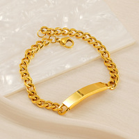 Bracelet chaîne gourmette cubaine vintage en acier inoxydable avec ancre et breloque main Hamsa plaqué or 18 carats