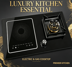 Moderna Placa de Cocción de Doble Combustible con Inducción y Quemador de <span class=keywords><strong>Gas</strong></span>, Diseño Elegante de Vidrio Negro para Cocinas Domésticas - Product Image 2