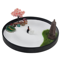 Kit de jardin zen de méditation en gros pour bureau, boîte à sable circulaire avec figurines de cygnes et pierres de guérison pour soulager l'anxiété et le stress
