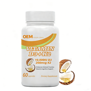 Suplemento de Salud con Vitamina D3 y K2 MK7 de Marca Privada OEM, Vitamina D3 10000 UI, Vitamina K2 MK7 200 mcg, Cápsulas de Gel Suave - Product Image 1