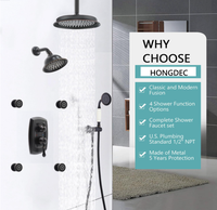 Système de Douche Mural HONGDEC Antique à Double Pommeau de Pluie 6 pouces, Noir Mat, avec Douchette à Main et Jets Corporels Vintage pour Hôtels