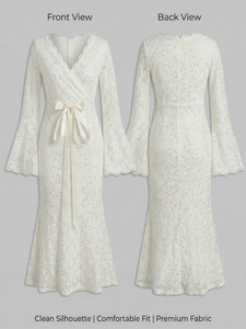 Robe <span class=keywords><strong>longue</strong></span> évasée blanche en <span class=keywords><strong>dentelle</strong></span> et sequins pour femme, col en V, coupe trapèze, décontractée, pour mariage ou soirée, grandes tailles, fabricant OEM - Product Image 3