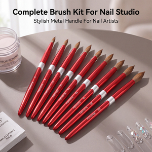 Ensemble de pinceaux professionnels pour nail art en Kolinsky, 9 tailles, manche en métal rouge vif, pour salon, manucure acrylique - Product Image 5