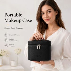 Luxury PU Leather <b>Makeup</b> Train <b>Case</b> Custom Logo Travel Cosmetic Organizer Bag with Removable Divider and Metal Zipper - Product Image 3