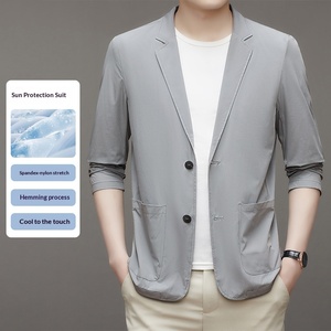Blazer d'été pour hommes, veste de costume extensible anti-plis à deux boutons, style sport coréen, séchage rapide, hauts décontractés pour affaires - Product Image 4