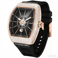 Montre automatique Iced Out Tonneau pour homme, montre-bracelet mécanique en or rose, montre bling pour style hip-hop