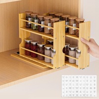 SpaceAid Étagère à épices coulissante en bambou robuste pour armoire, avec 3 tiroirs (largeur 2 po), 2 niveaux, largeur 7,6 po, naturel
