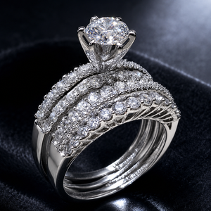 Set di Anelli di Fidanzamento in Zirconia a Doppio Strato Cavo per Donne, Gioielli da Sposa e da Sera - Product Image 5