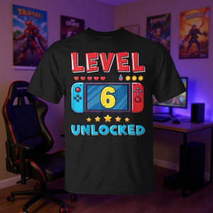 T-shirt Gamer Boy pour le 6e anniversaire, design niveau 6 débloqué, pour enfants de 6 ans - Product Image 3