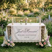 Bannière de décoration de table pour couple avec bords en dentelle, imprimée avec le nom et la date, nappe de table personnalisée pour mariage