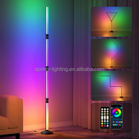Lampe de sol LED intelligente pour salon, WiFi, RGB, application de contrôle à distance, synchronisation musicale, en alliage d'aluminium noir, pliable, DIY