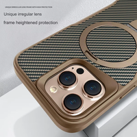Coques de téléphone portable en fibre de carbone pour iPhone 17 16 15 Pro avec support magnétique, antichoc, en TPU PC Kevlar