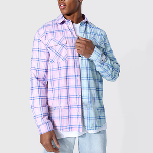 Camicia in flanella da <span class=keywords><strong>uomo</strong></span> retrò in cotone personalizzata, alla moda, in <span class=keywords><strong>velluto</strong></span> a quadri, effetto invecchiato, con bordi grezzi e bottoni, effetto sbiadito dal sole - Product Image 5