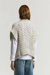 Gilet a trama aperta da <span class=keywords><strong>donna</strong></span> maglione Cardigan in <span class=keywords><strong>maglia</strong></span> di cotone misto cotone misto scollo a V senza maniche - Product Image 3