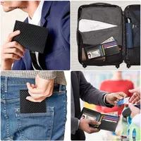Dompet kartu kredit serat karbon pria, dompet kulit lipat tiga mode mewah untuk pria, tempat kartu Bank, tas dompet kecil