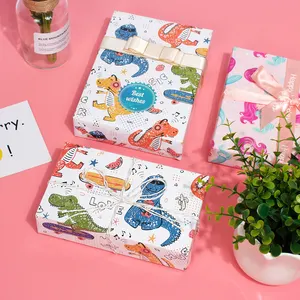 新发布恐龙美人鱼图案印花礼品包装纸婴儿淋浴儿童生日
