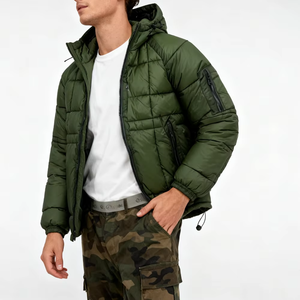 Vestes d'hiver décontractées pour hommes avec logo personnalisé, fabrication en usine, col à capuche luxueux en duvet 80%, fermeture éclair, bouton A - Product Image 1