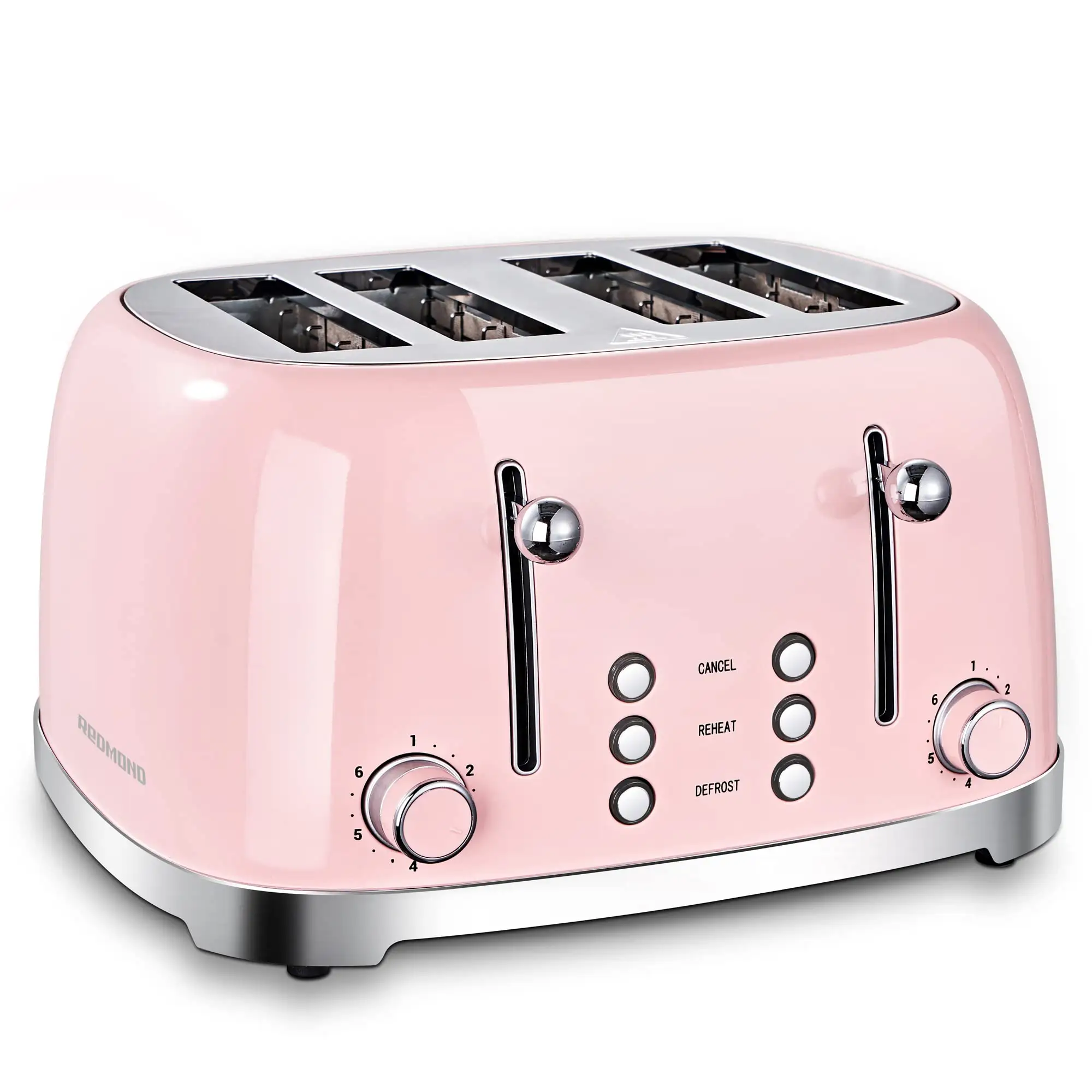 Ascoli with Bagel Defrost Cancel Function, 6 Browning Settings, Pink 4 Slice Retro Stainless Steel Toasters