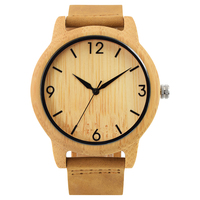 Jam tangan kayu bambu OEM dengan tali kulit asli Gerakan Jepang