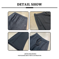 Celana Panjang Hitam Longgar Model Kaki Lebar Pria Pinggang Elastis Tali Serut Kepang Saku Celah Saku Tempel Streetwear Grosir