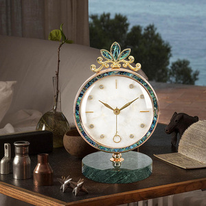 European Style Desktop <b>Clock</b> Marble Base Round Quartz Table <b>Clock</b> Home Decoration Ornament - Product Image 3