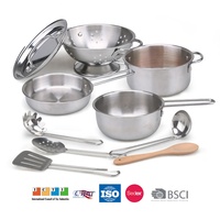 Ensemble de casseroles et poêles en acier inoxydable pour jeu de cuisine pour enfants, avec ustensiles de cuisine, jouets de cuisine pour enfants