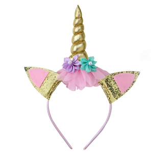 HLC Carnival <strong>Unicorn</strong> Rainbow Headband Gold Sequin Horn for Birthday <strong>Party</strong> <strong>Supplies</strong> Fun Cat Ear Head Bands Girls Hair Accessories - Product Image 5