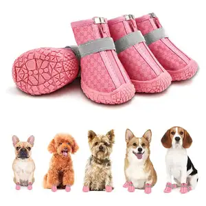 ZYZPET 4-teiliges Haustier-Schuhe atmungsaktiv wasserdicht Hund Wanderschuhe Hundestiefel Silikon-Hundschuhe