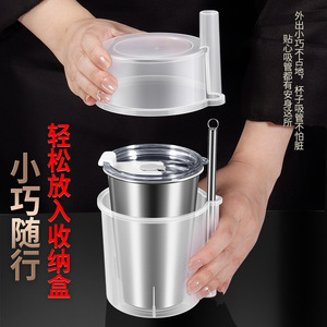 Gobelet isotherme en acier inoxydable 304 avec paille, portable, pour les voyages et la maison - Product Image 2